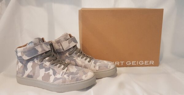 Pre-owned Kurt Geiger mid-top trainers in shades of grey, with box