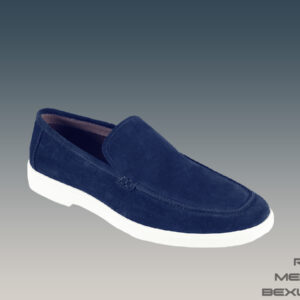 Elegant blue suede shoe with a crisp white sole, perfect for making a stylish statement.