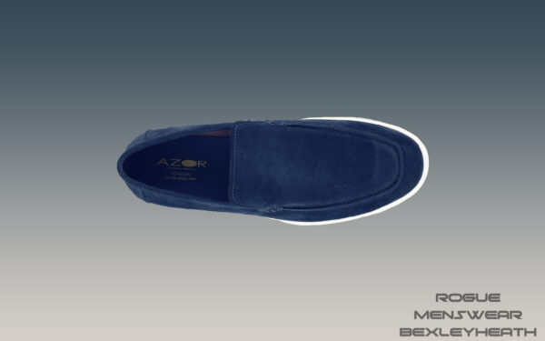 Elegant blue suede shoe with a crisp white sole, perfect for making a stylish statement.