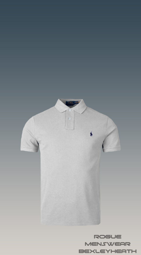 Luxurious Ralph Lauren polo shirt in grey with iconic white logo.